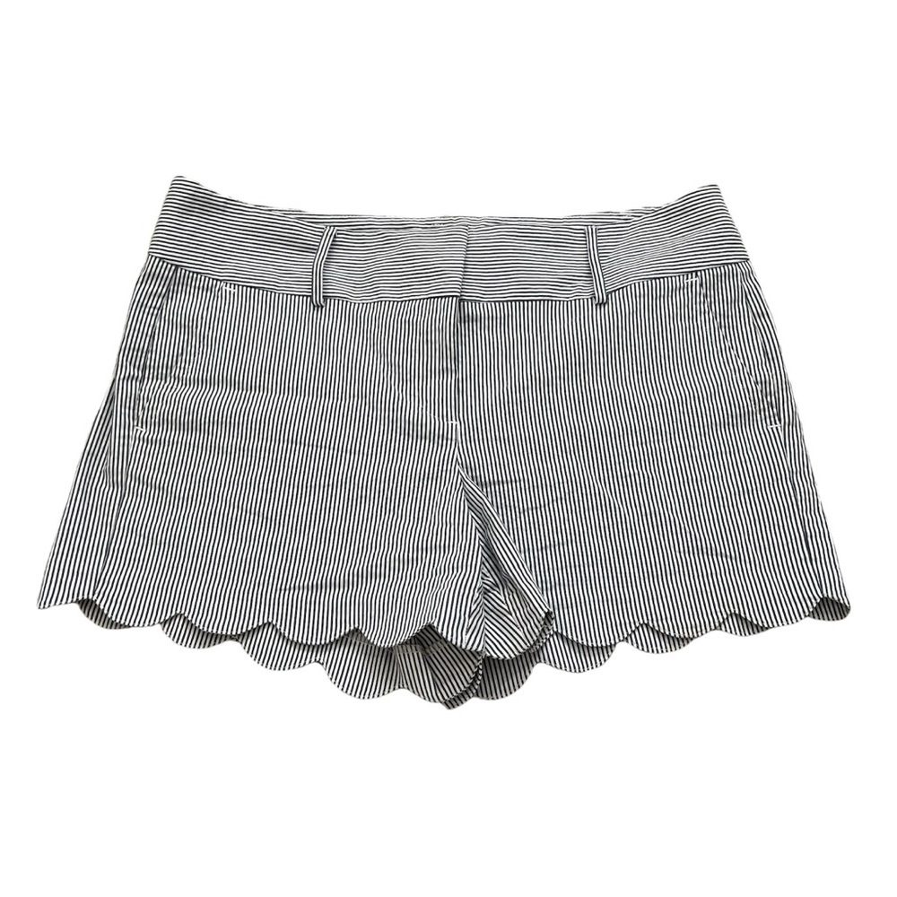 Striped Scallop Hem Women's Shorts - Black & White
